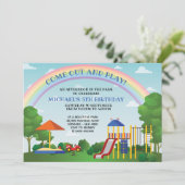 パーティーアットザパークプカラフルレーグラウンド誕生日 招待状 (スタンド正面)