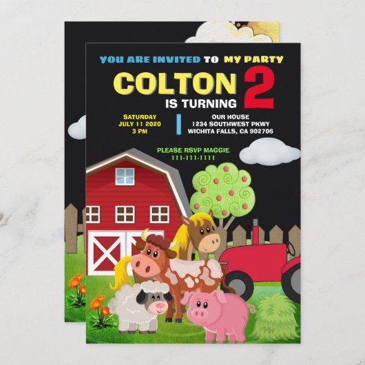 パーティーアットザファーム誕生日招待状 招待状 (正面/裏面)