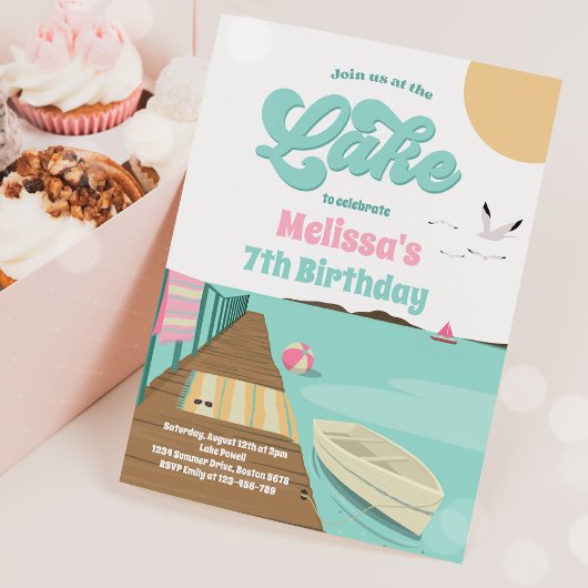 パーティーアットザレイクサマーウォーターボート誕生日 招待状