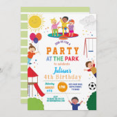 パーティーアットパーク誕生日ガールズアンドボーイズ 招待状 (正面/裏面)