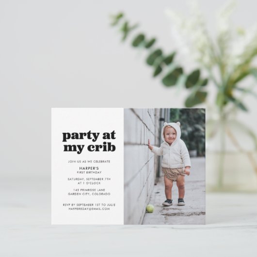 パーティーアットマイクリブ1歳誕生日パーティの招待状 ポストカード (スタンド正面)