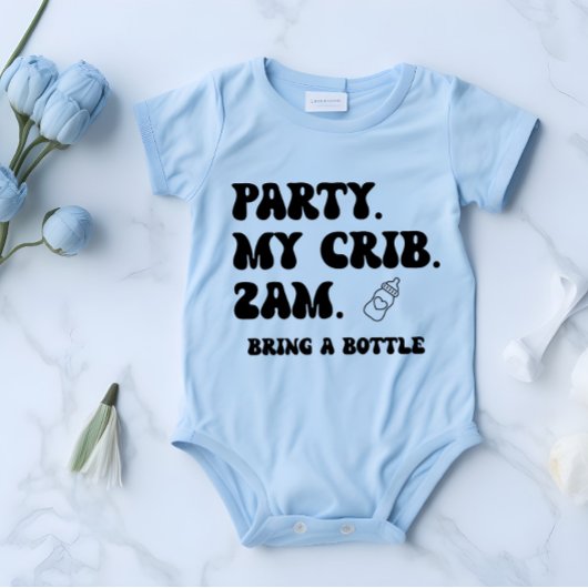 パーティーアットマイクリブ2AM |かわいいおもしろい ベビーボディスーツ