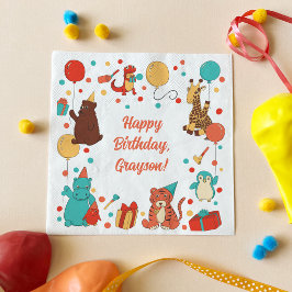 パーティーアニマルと紙吹雪 オーダーメイド 子供の誕生日 スタンダードランチョンナプキン