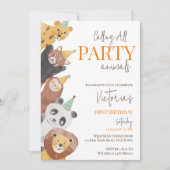 パーティーアニマルの誕生日招待状テンプレート 招待状 (正面)