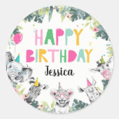 パーティーアニマルガールサファリアニマルバースデーパーティーC ラウンドシール (正面)