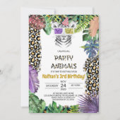 パーティーアニマルガールサファリ誕生日ジャングルズー 招待状 (正面)