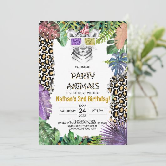 パーティーアニマルガールサファリ誕生日ジャングルズー 招待状 (スタンド正面)