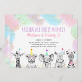 パーティーアニマルガールサファリ誕生日招待状 招待状 (正面/裏面)