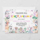 パーティーアニマルサファリワイルドアニマルズガール誕生日 招待状 (正面)