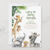 パーティーアニマルジャングルサファリおもしろい誕生日 招待状 (正面)