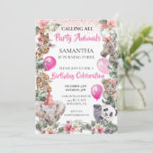 パーティーアニマルジャングルサファリガールピンク誕生日 招待状 (スタンド正面)