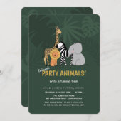 パーティーアニマルジャングルサファリ子供の誕生日 招待状 (正面/裏面)
