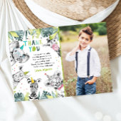 パーティーアニマルズの少年サファリ動物の感謝カード 招待状