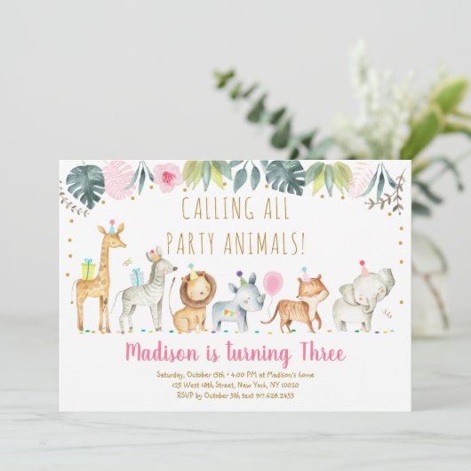 パーティーアニマルズガールサファリ誕生日 招待状 (スタンド正面)