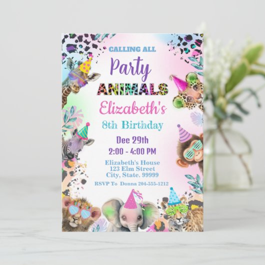 パーティーアニマルズガール誕生日招待状 招待状 (スタンド正面)