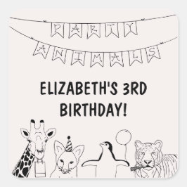 パーティーアニマルズキッズハンドドロー誕生日パーティー スクエアシール