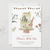 パーティーアニマルズケーキlワイルドワン誕生日 招待状 (正面)