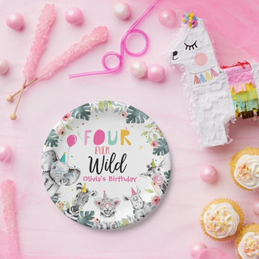 パーティーアニマルズサファリガールピンクフォーワイルド誕生日 ペーパープレート (パーティー)
