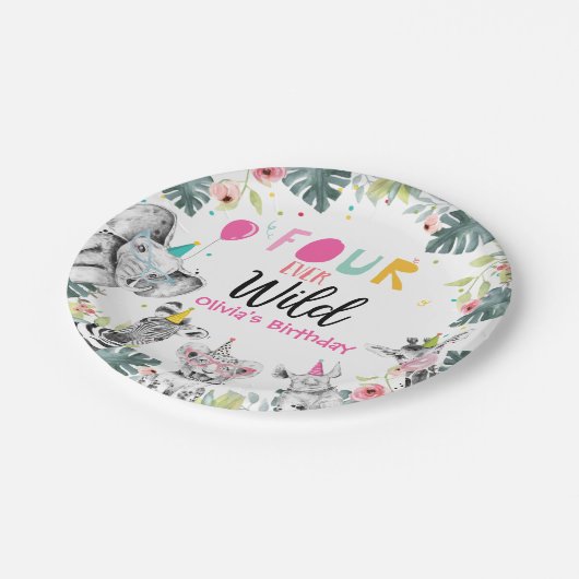 パーティーアニマルズサファリガールピンクフォーワイルド誕生日 ペーパープレート (アングル)