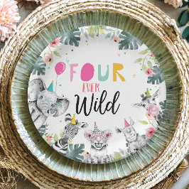 パーティーアニマルズサファリガールピンクフォーワイルド誕生日 ペーパープレート
