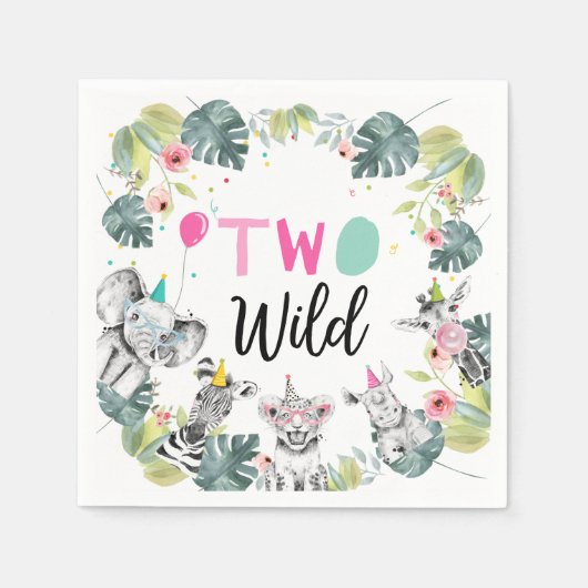パーティーアニマルズサファリガールピンク第2誕生日第2位 スタンダードカクテルナプキン (正面)