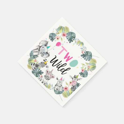 パーティーアニマルズサファリガールピンク第2誕生日第2位 スタンダードカクテルナプキン (角)