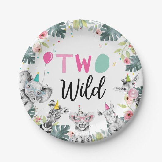 パーティーアニマルズサファリガールピンク第2誕生日第2位 ペーパープレート (正面)