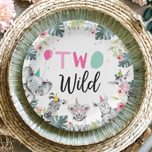 パーティーアニマルズサファリガールピンク第2誕生日第2位 ペーパープレート
