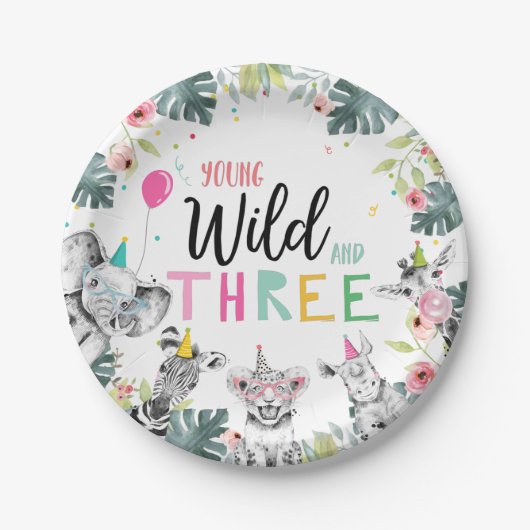 パーティーアニマルズサファリガールピンク第3誕生日 ペーパープレート