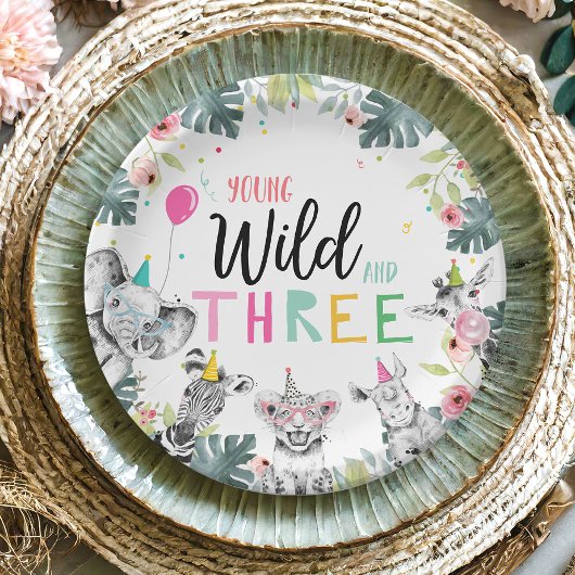 パーティーアニマルズサファリガールピンク第3誕生日 ペーパープレート