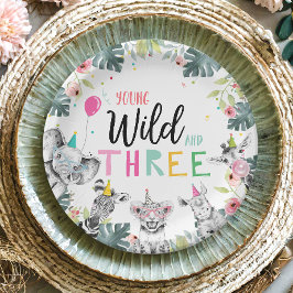 パーティーアニマルズサファリガールピンク第3誕生日 ペーパープレート