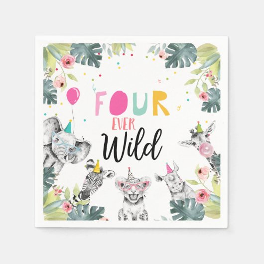 パーティーアニマルズサファリガールフォーエバーワイルド誕生日 スタンダードカクテルナプキン (正面)