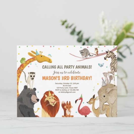 パーティーアニマルズサファリガールボーイアニマルズ誕生日 招待状 (スタンド正面)