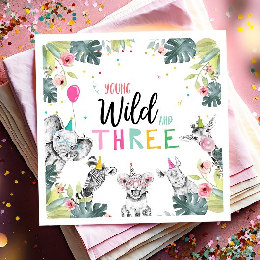 パーティーアニマルズサファリガールヤングワイルドと3 スタンダードカクテルナプキン