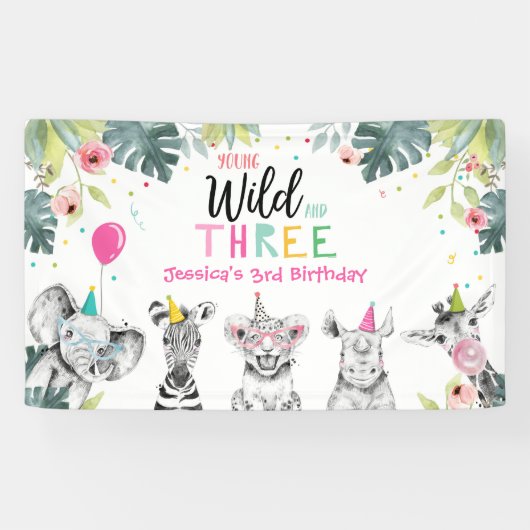 パーティーアニマルズサファリガール第3誕生日背景 横断幕 (横)
