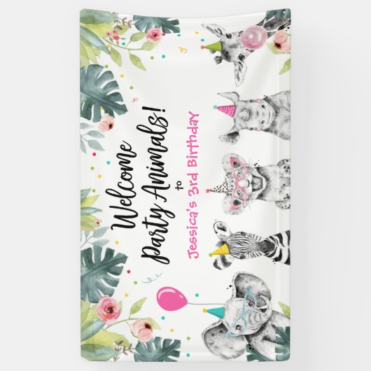 パーティーアニマルズサファリガール誕生日背景 横断幕 (縦)