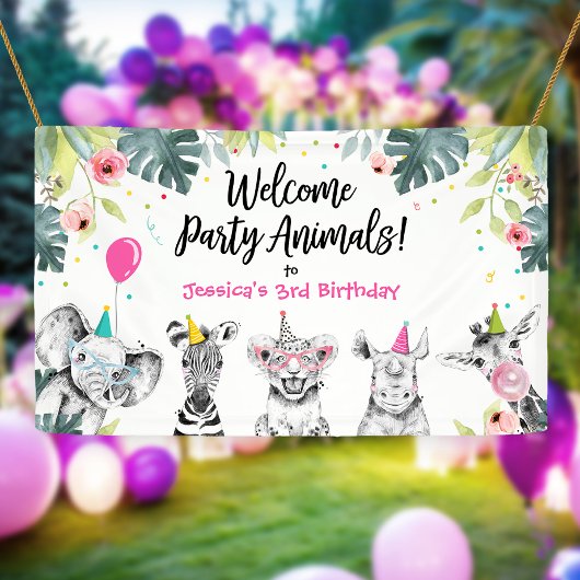 パーティーアニマルズサファリガール誕生日背景 横断幕