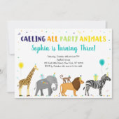 パーティーアニマルズサファリジャングル誕生日 招待状 (正面)
