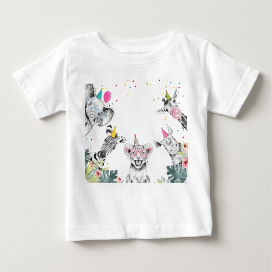 パーティーアニマルズサファリバースデーパーティーガール誕生日 ベビーTシャツ (正面)