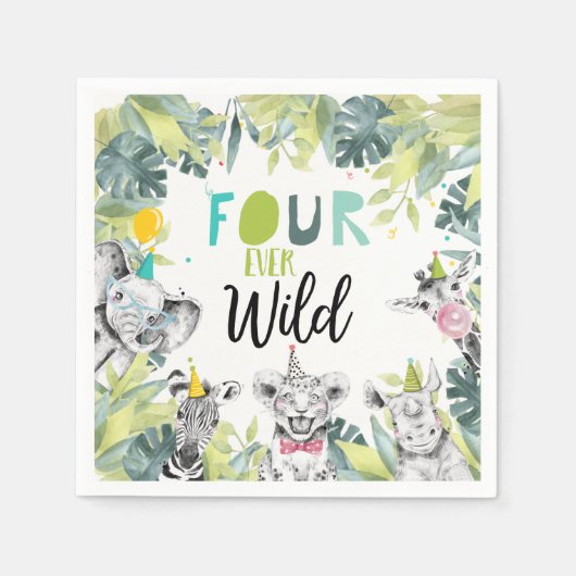 パーティーアニマルズサファリフォーエバーワイルドボーイ誕生日 スタンダードカクテルナプキン (正面)