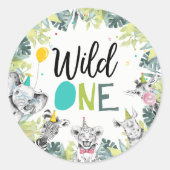 パーティーアニマルズサファリボーイワイルドワン最初の誕生日 ラウンドシール (正面)