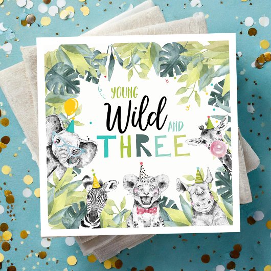 パーティーアニマルズサファリヤングワイルドと3誕生日 スタンダードカクテルナプキン