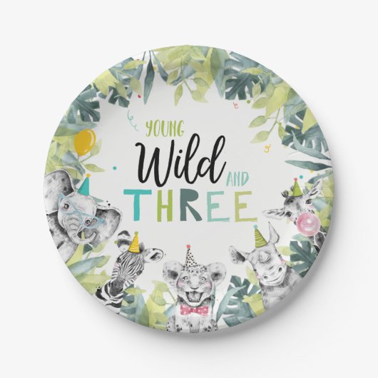 パーティーアニマルズサファリヤングワイルドと3誕生日 ペーパープレート (正面)