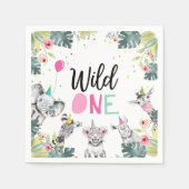 パーティーアニマルズサファリワイルドワンガールファースト誕生日 スタンダードカクテルナプキン (正面)