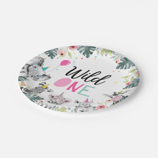 パーティーアニマルズサファリワイルドワンガールファースト誕生日 ペーパープレート (アングル)
