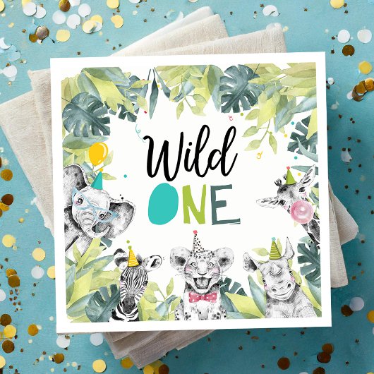 パーティーアニマルズサファリワイルドワンボーイバースデーパーティー スタンダードカクテルナプキン