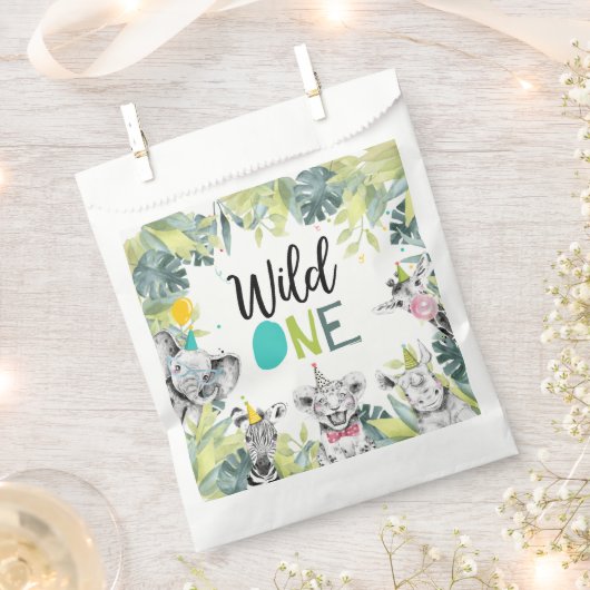 パーティーアニマルズサファリワイルドワンボーイバースデーパーティー フェイバーバッグ (クリップ留めされた状態)