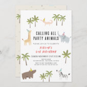 パーティーアニマルズサファリ子供の誕生日 招待状 (正面/裏面)
