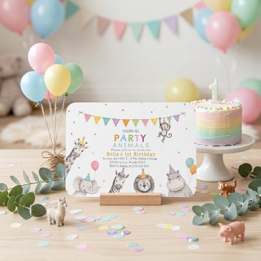 パーティーアニマルズサファリ1歳の誕生日女子の招待状 招待状