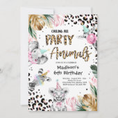 パーティーアニマルズヒョウ印刷ワイルドサファリ誕生日 招待状 (正面)